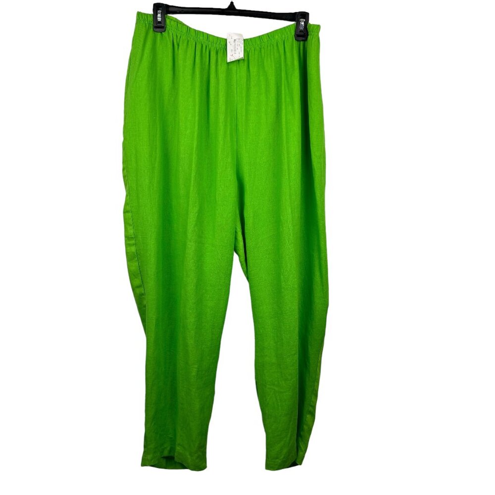 AP Collection Pants Womens 3X Lime Green Elastic Waist Straight Leg Casual